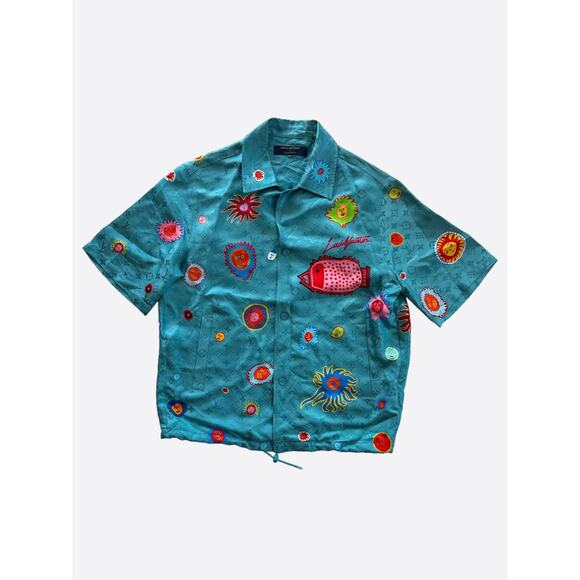 Louis Vuitton Yayoi Kusama Blue Faces Monogram Silk Shirt